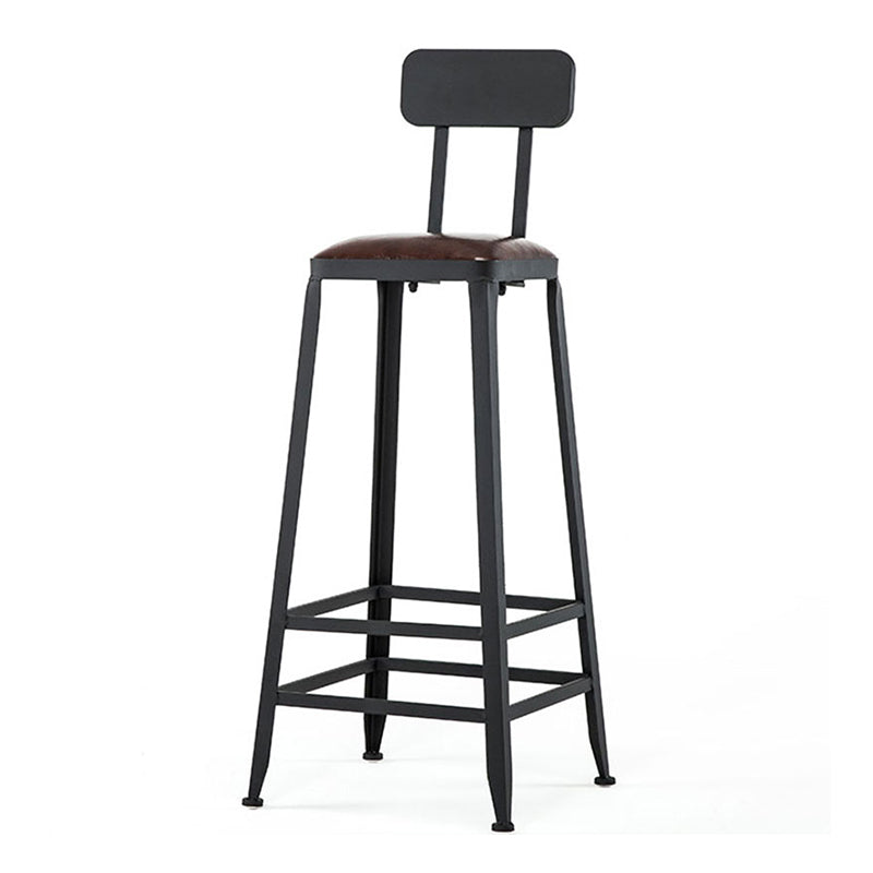 Industrial Armless Counter Stool Iron Bar Stool with Leather Cushion and Pedal for Cafe