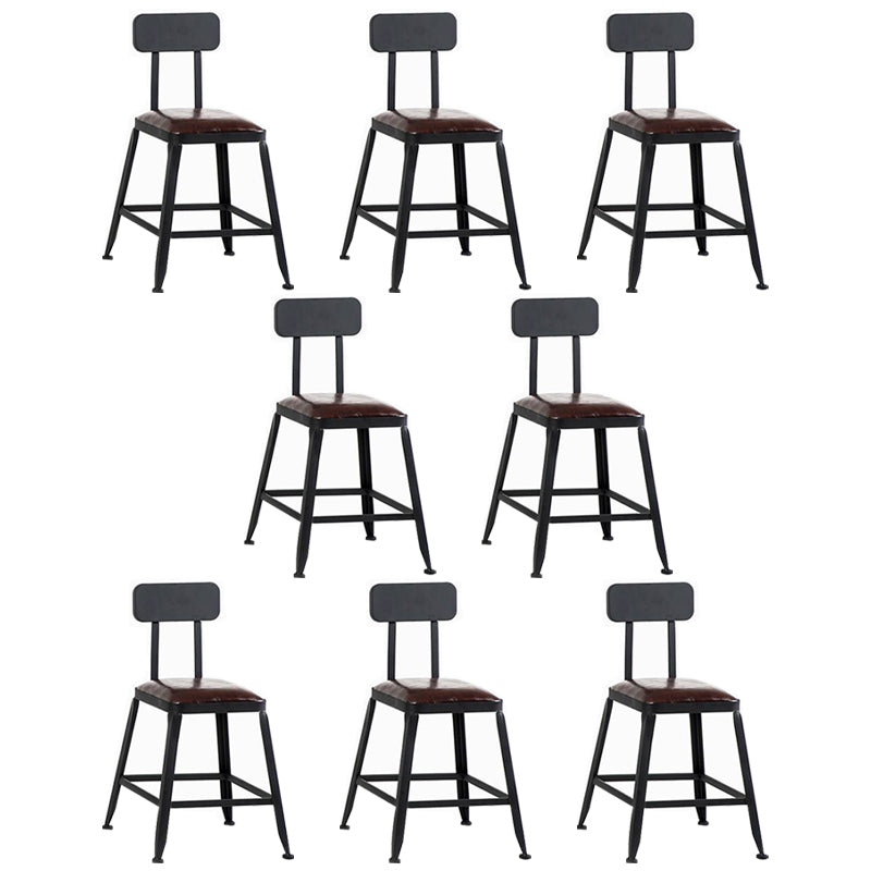 Industrial Armless Counter Stool Iron Bar Stool with Leather Cushion and Pedal for Cafe