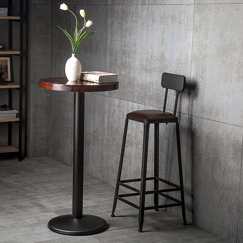 Industrial Armless Counter Stool Iron Bar Stool with Leather Cushion and Pedal for Cafe