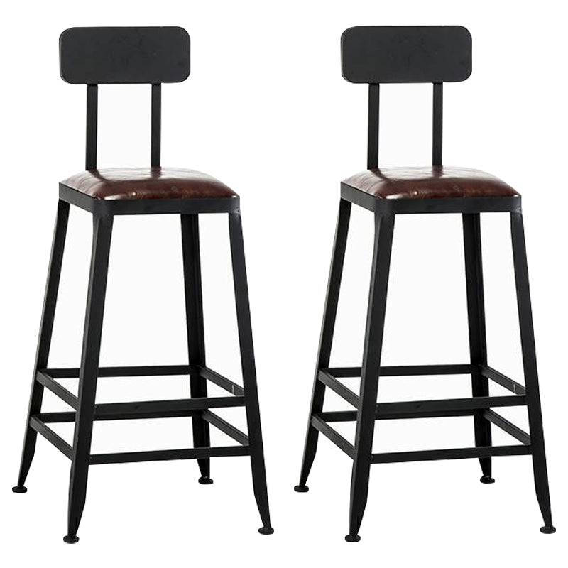 Industrial Armless Counter Stool Iron Bar Stool with Leather Cushion and Pedal for Cafe