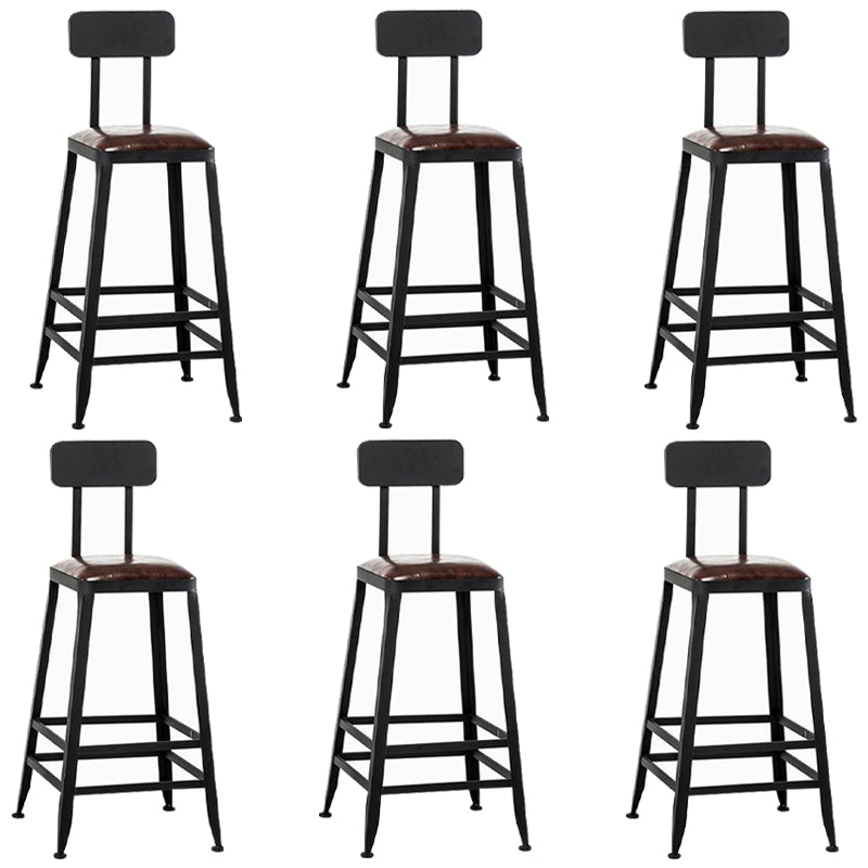 Industrial Armless Counter Stool Iron Bar Stool with Leather Cushion and Pedal for Cafe