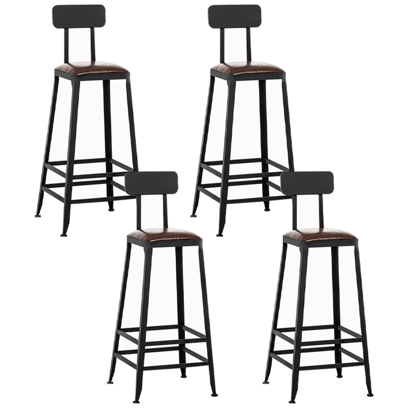 Industrial Armless Counter Stool Iron Bar Stool with Leather Cushion and Pedal for Cafe