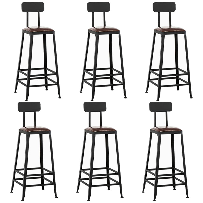 Industrial Armless Counter Stool Iron Bar Stool with Leather Cushion and Pedal for Cafe