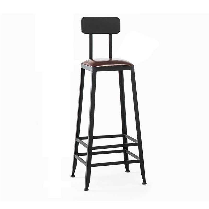 Industrial Armless Counter Stool Iron Bar Stool with Leather Cushion and Pedal for Cafe