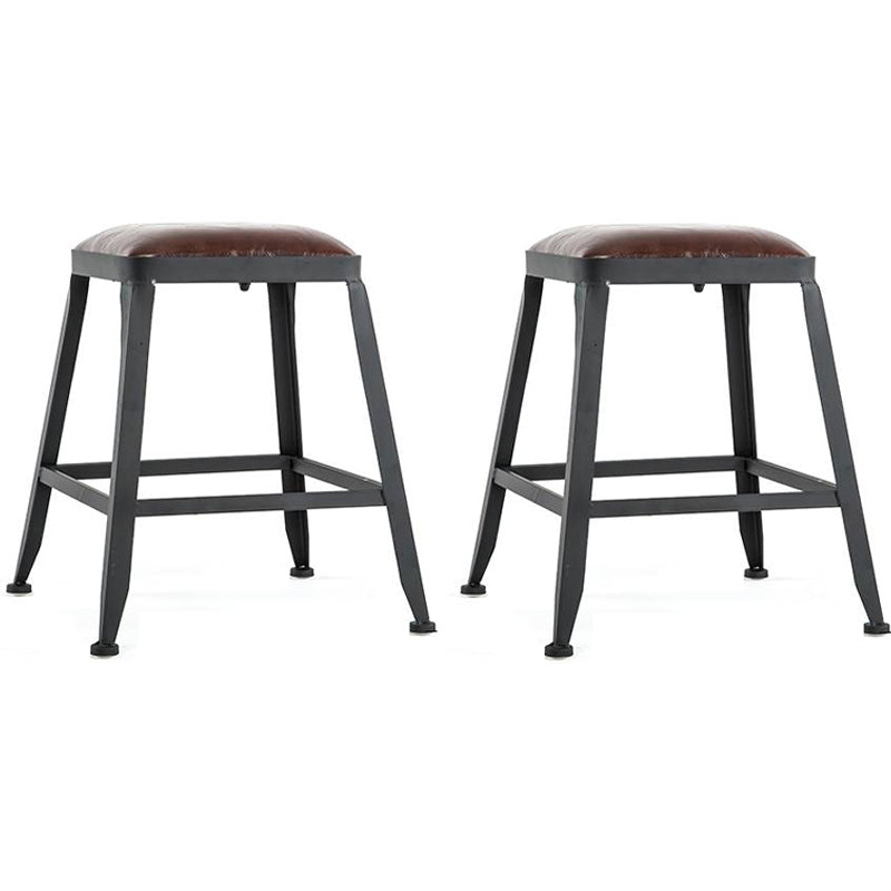 Industrial Armless Counter Stool Iron Bar Stool with Leather Cushion and Pedal for Cafe