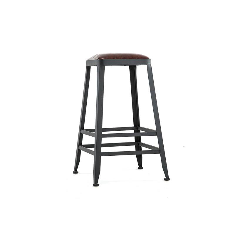 Industrial Armless Counter Stool Iron Bar Stool with Leather Cushion and Pedal for Cafe