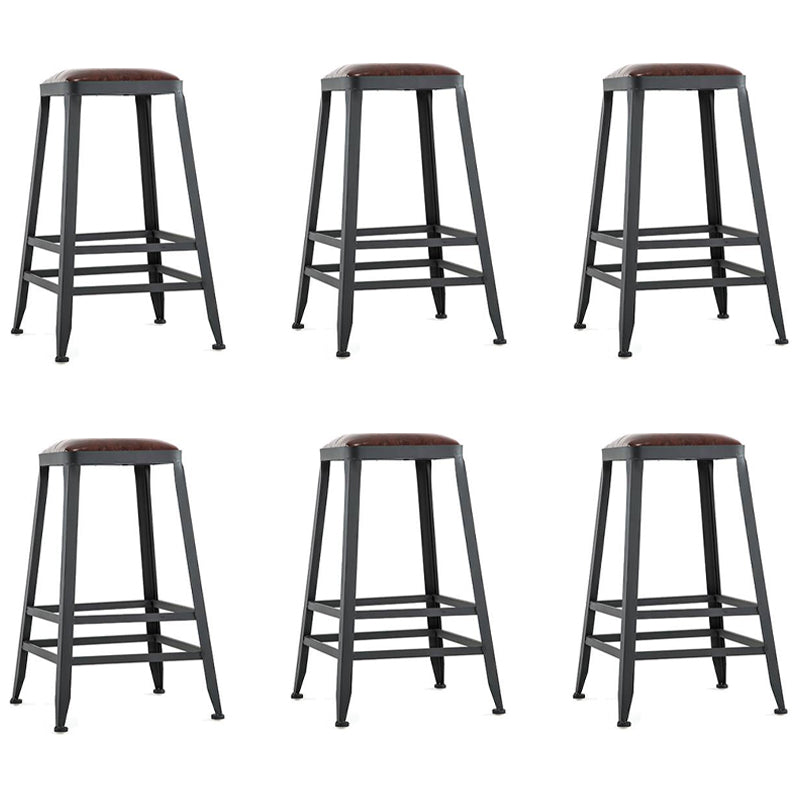 Industrial Armless Counter Stool Iron Bar Stool with Leather Cushion and Pedal for Cafe