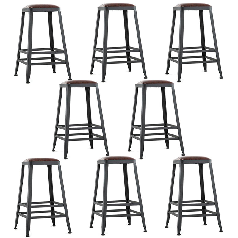 Industrial Armless Counter Stool Iron Bar Stool with Leather Cushion and Pedal for Cafe