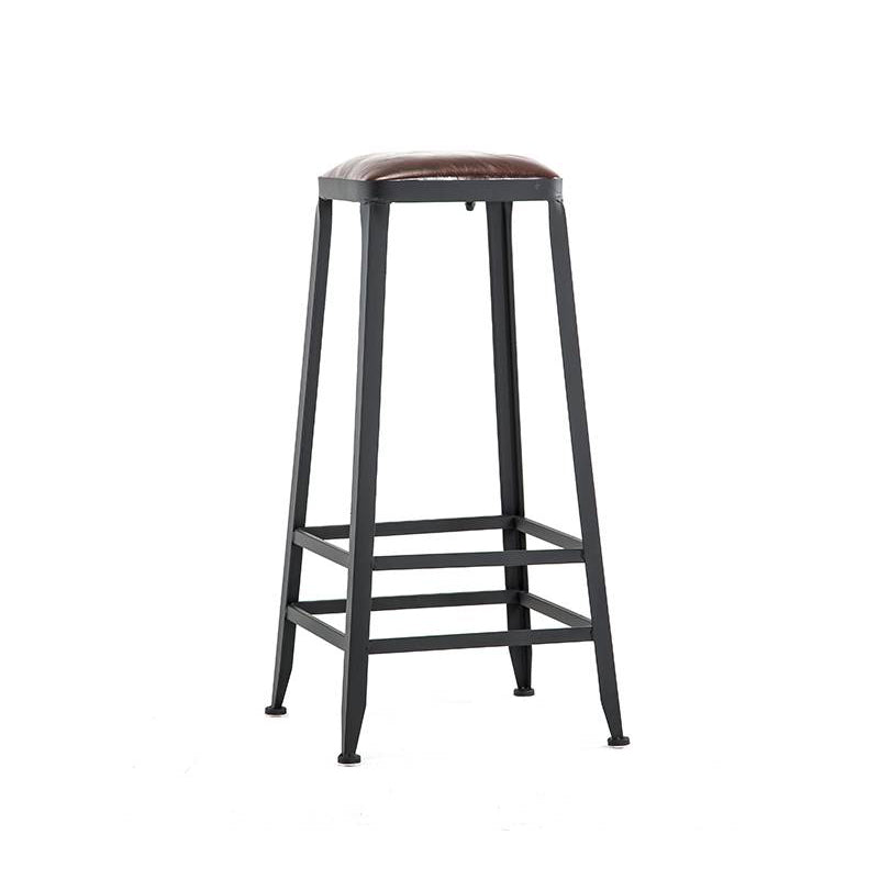 Industrial Armless Counter Stool Iron Bar Stool with Leather Cushion and Pedal for Cafe