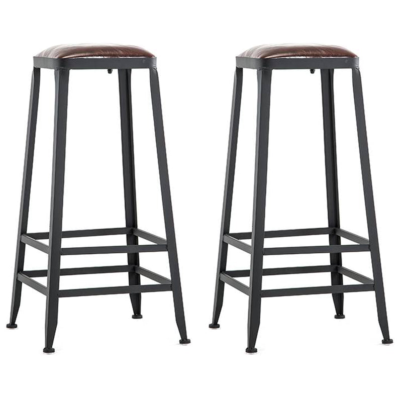 Industrial Armless Counter Stool Iron Bar Stool with Leather Cushion and Pedal for Cafe