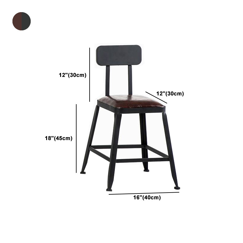 Industrial Armless Counter Stool Iron Bar Stool with Leather Cushion and Pedal for Cafe