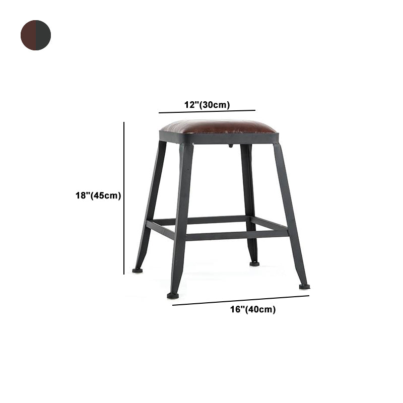 Industrial Armless Counter Stool Iron Bar Stool with Leather Cushion and Pedal for Cafe
