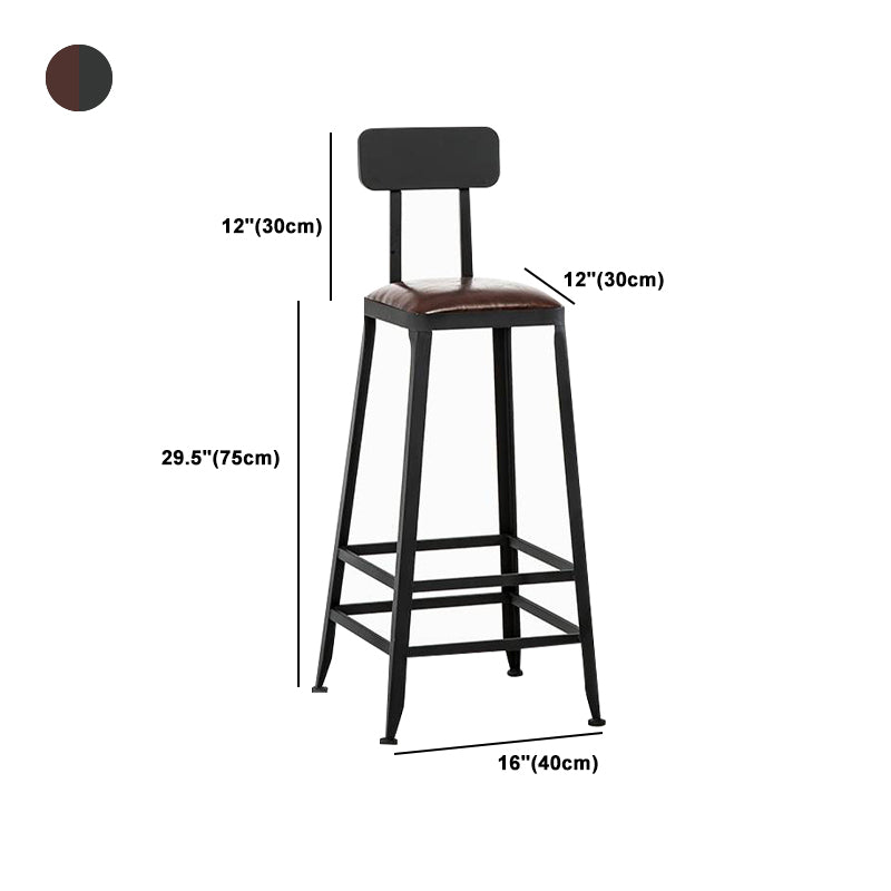 Industrial Armless Counter Stool Iron Bar Stool with Leather Cushion and Pedal for Cafe