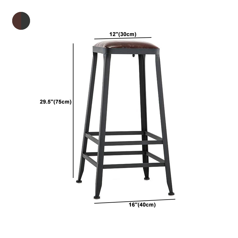 Industrial Armless Counter Stool Iron Bar Stool with Leather Cushion and Pedal for Cafe