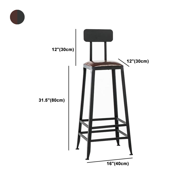 Industrial Armless Counter Stool Iron Bar Stool with Leather Cushion and Pedal for Cafe
