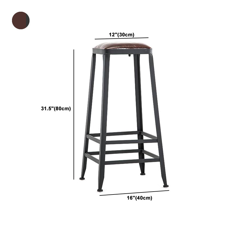 Industrial Armless Counter Stool Iron Bar Stool with Leather Cushion and Pedal for Cafe