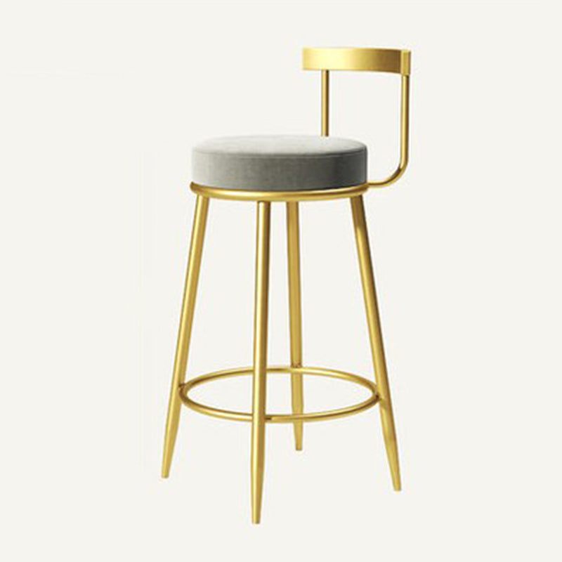 Glam Metal Barstool Velvet Footrest Low BackStool in Matte Finish for Indoor