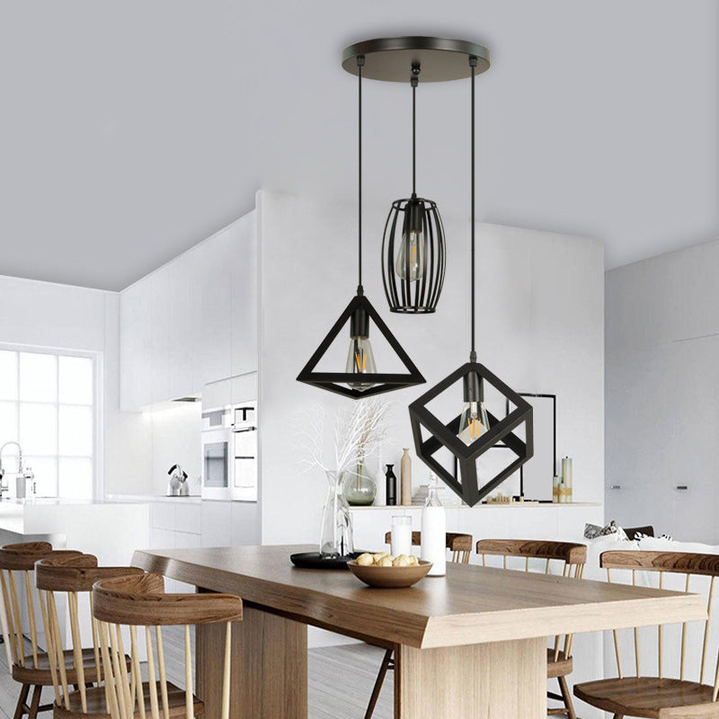 Geometric Island Light Industrial Hanging Lighting Fixture for Dining Room