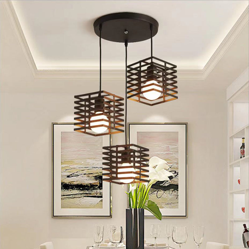 Simple Cage Hanging Island Light Industrial Hanging Lighting Fixture for Dining Room