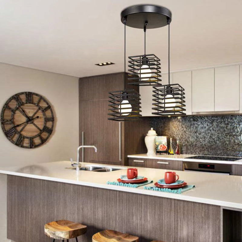 Simple Cage Hanging Island Light Industrial Hanging Lighting Fixture for Dining Room