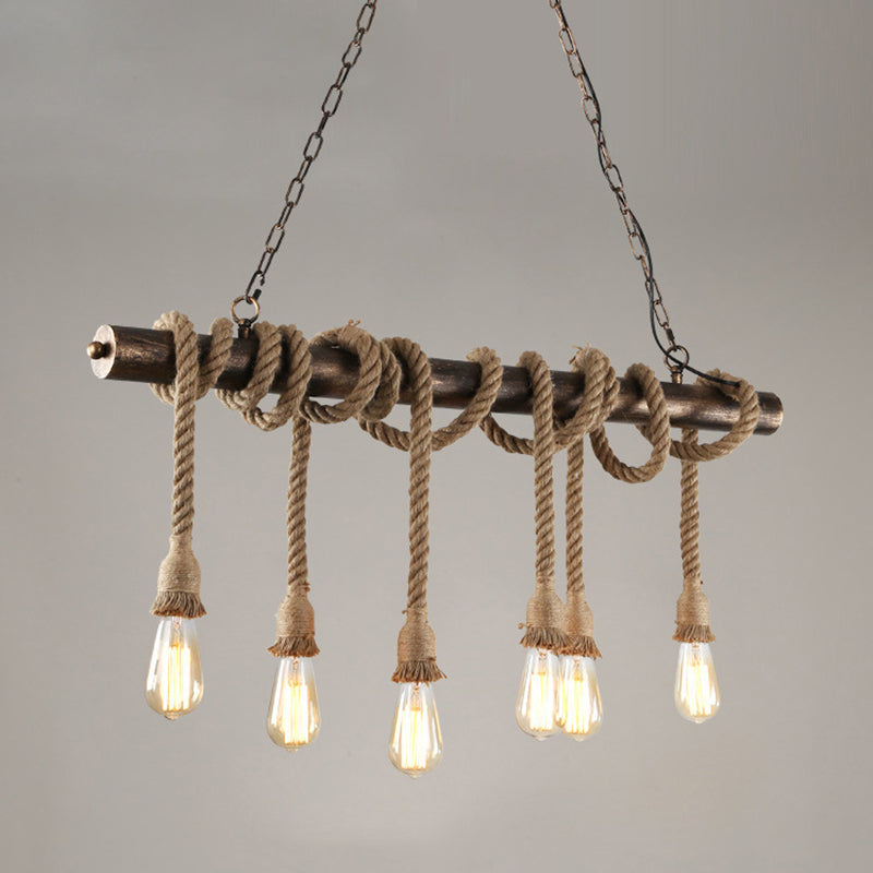 Hemp Rope Hanging Island Light Industrial Hanging Lighting Fixture for Dining Room