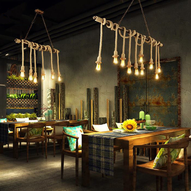 Hemp Rope Hanging Island Light Industrial Hanging Lighting Fixture for Dining Room