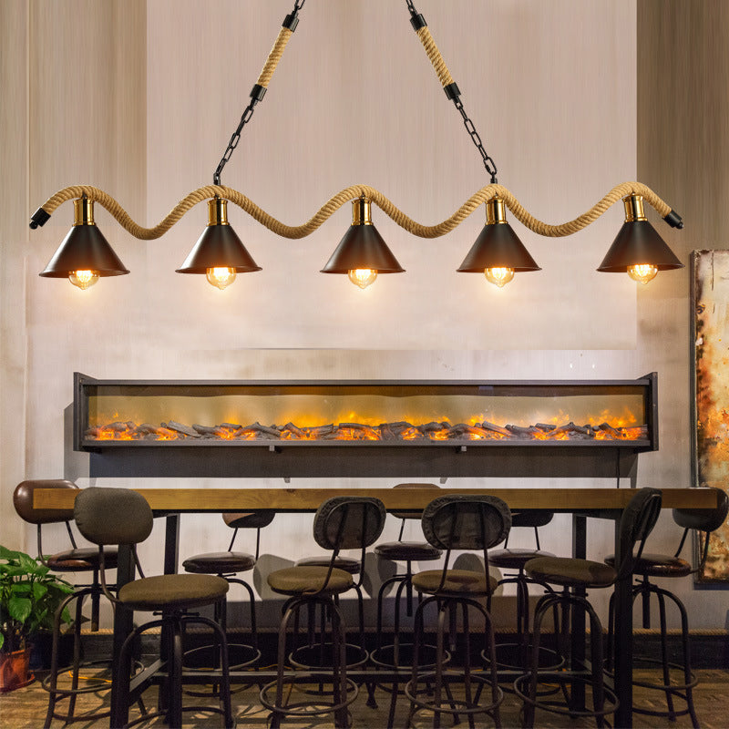 Hemp Rope Hanging Island Light Industrial Hanging Lighting Fixture for Dining Room