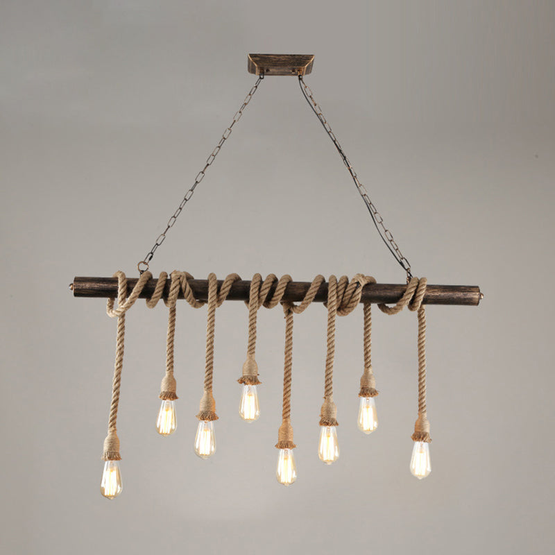 Hemp Rope Hanging Island Light Industrial Hanging Lighting Fixture for Dining Room