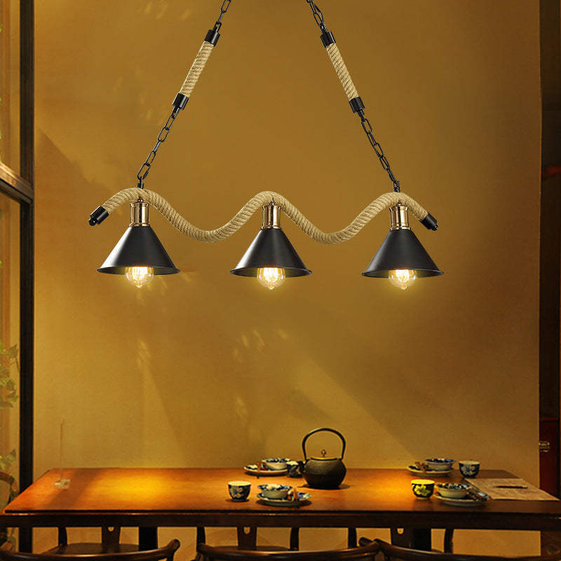 Hemp Rope Hanging Island Light Industrial Hanging Lighting Fixture for Dining Room