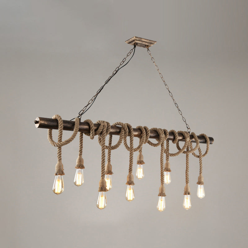 Hemp Rope Hanging Island Light Industrial Hanging Lighting Fixture for Dining Room