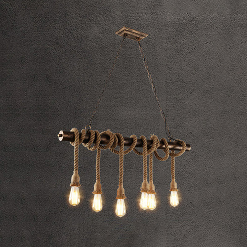 Hemp Rope Hanging Island Light Industrial Hanging Lighting Fixture for Dining Room