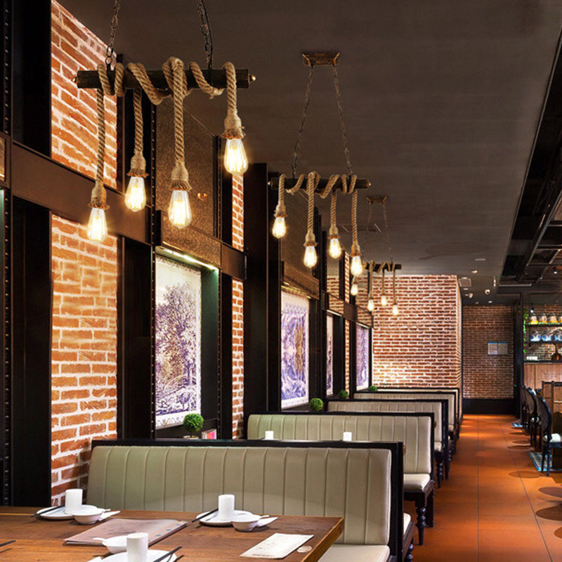 Hemp Rope Hanging Island Light Industrial Hanging Lighting Fixture for Dining Room