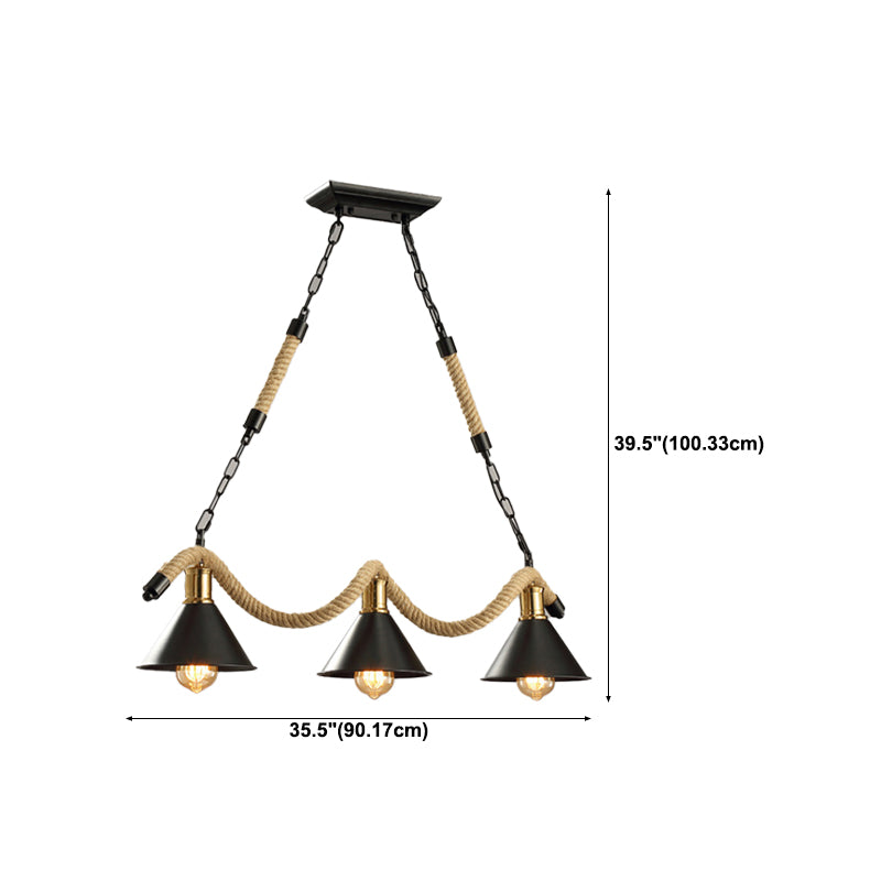 Hemp Rope Hanging Island Light Industrial Hanging Lighting Fixture for Dining Room