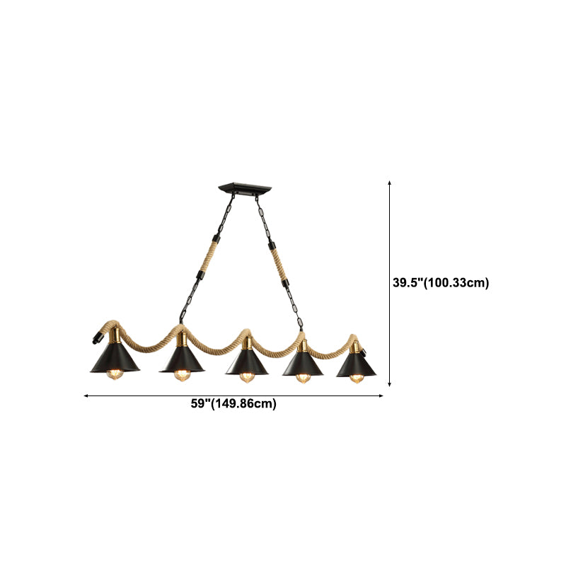 Hemp Rope Hanging Island Light Industrial Hanging Lighting Fixture for Dining Room