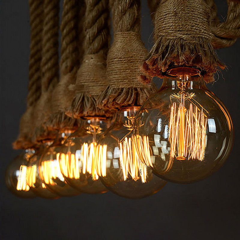 Industrial Hanging Light Exposed Bulb Island Lamp with Rope for Restaurant