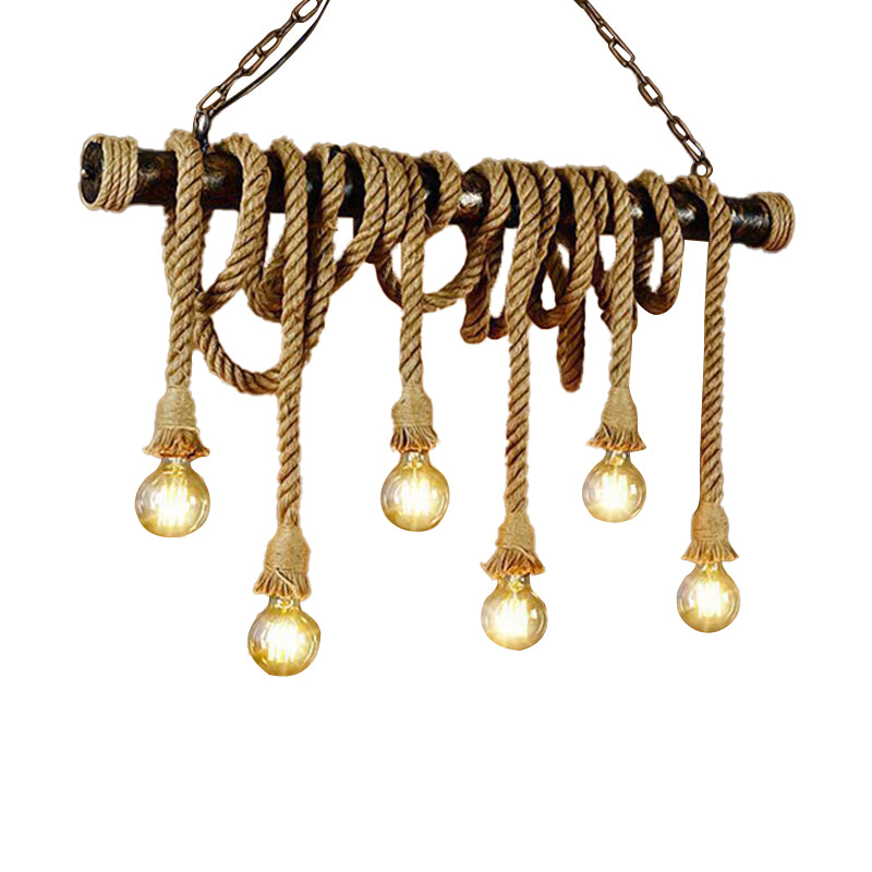 Industrial Hanging Light Exposed Bulb Island Lamp with Rope for Restaurant