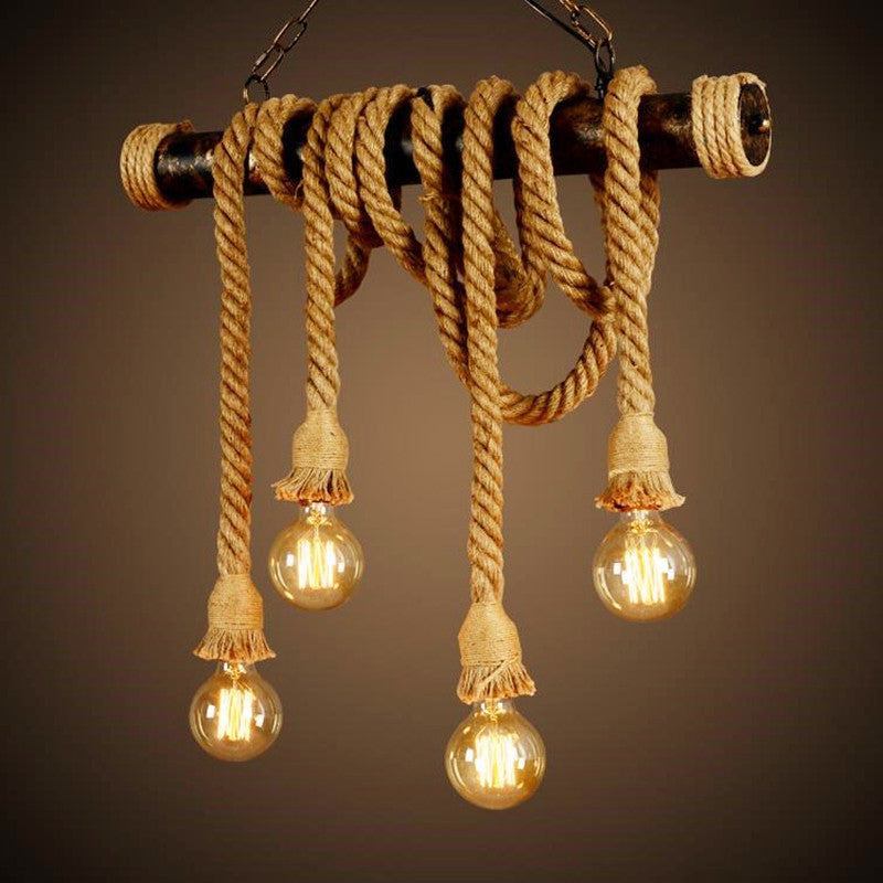 Industrial Hanging Light Exposed Bulb Island Lamp with Rope for Restaurant