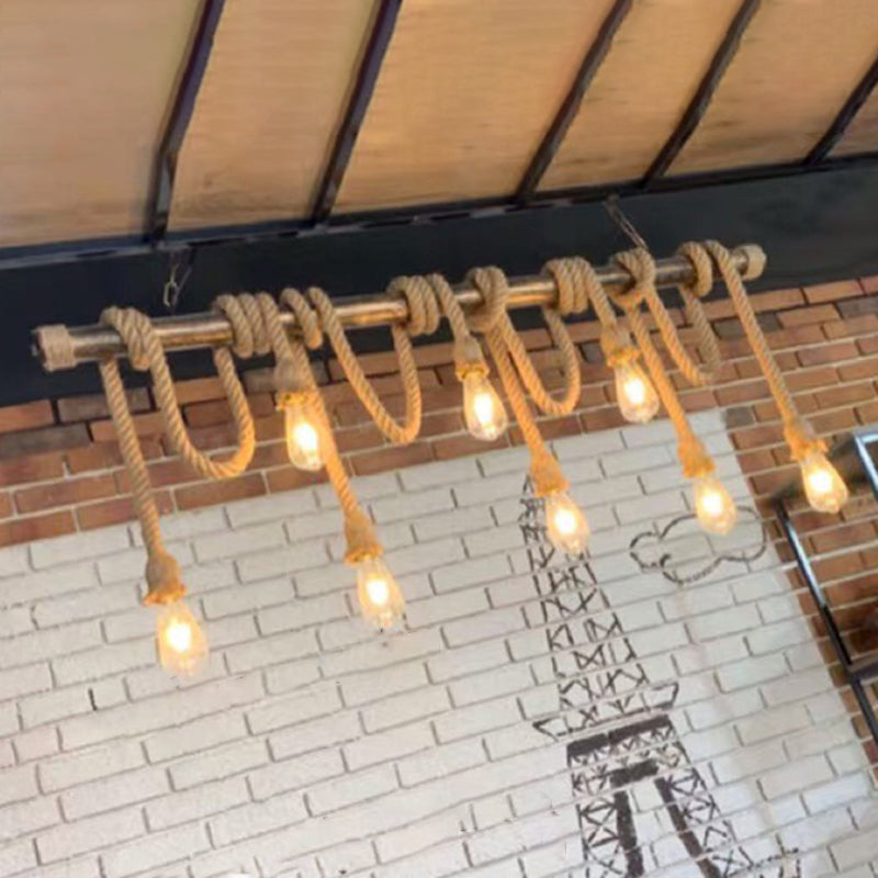 Industrial Hanging Light Exposed Bulb Island Lamp with Rope for Restaurant