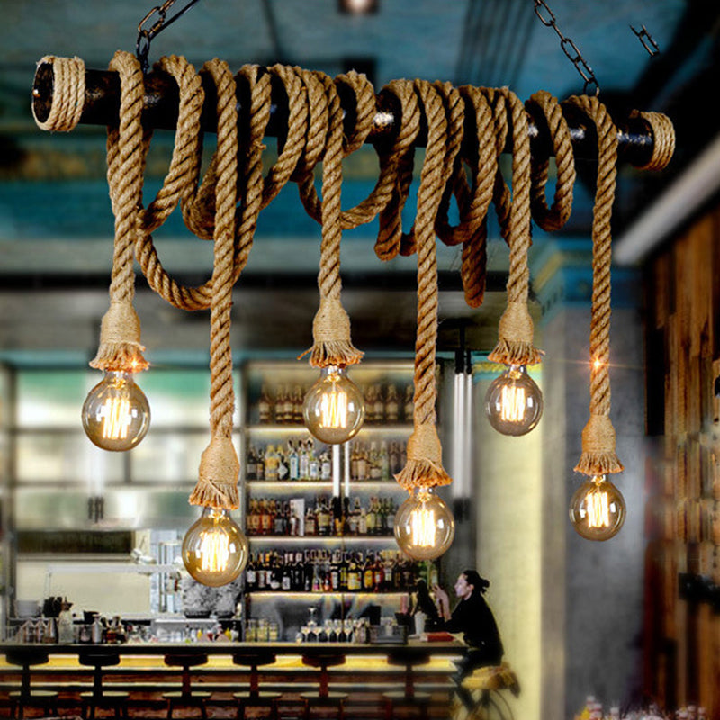 Industrial Hanging Light Exposed Bulb Island Lamp with Rope for Restaurant