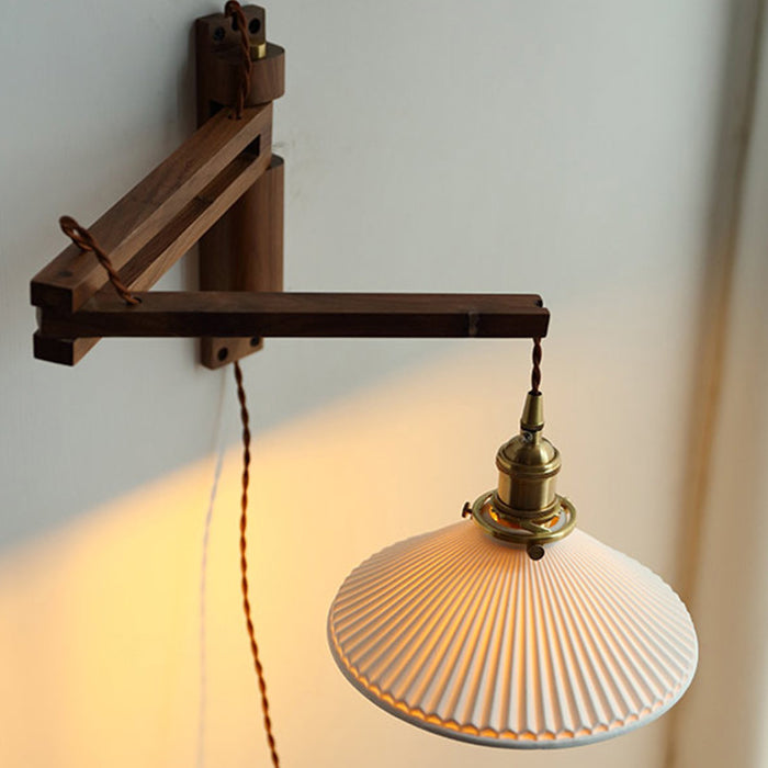 Brown 1-Light Wall Lamp in Modern Creative Style Wooden Cone Wall Light for Living Room