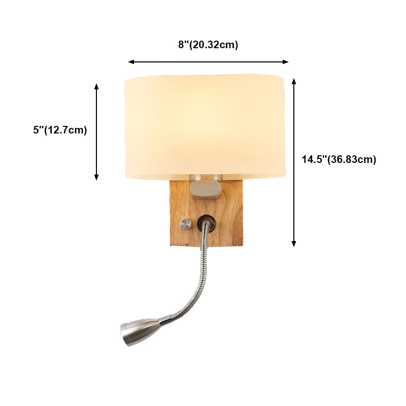 Modern Creative 2-Light Wall Sconce Wooden Geometric Wall Lamp with White Glass Shade