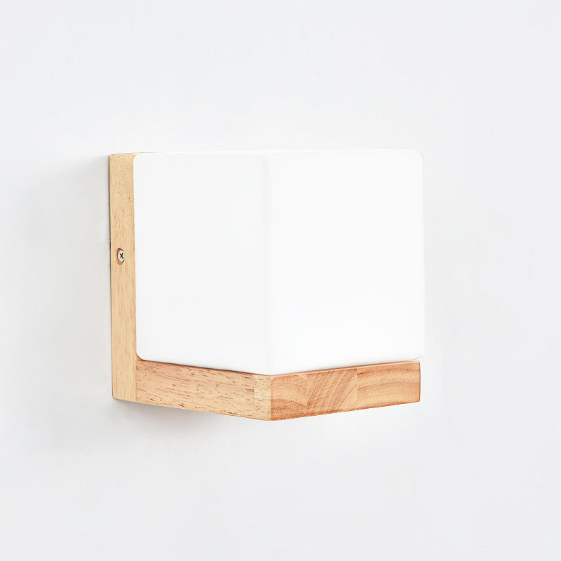 Modern Creative Wall Lamp Wooden Geometric Wall Light with Glass Shade