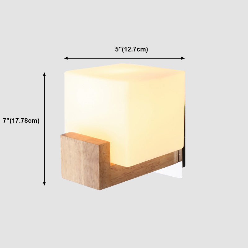 Modern Creative Wall Lamp Wooden Geometric Wall Light with Glass Shade