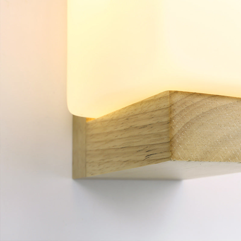 Wooden 1-Light Wall Lamp in Modern Concise Style Rectangular Glass Wall Light for Bedroom