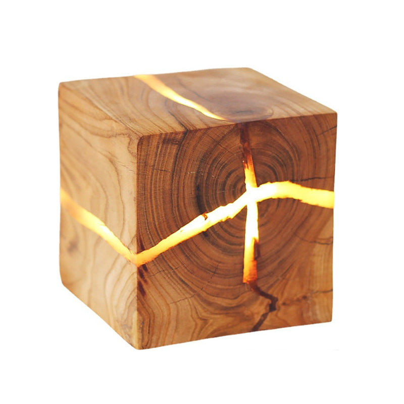 Log Color 1-Light Wall Lamp in Modern Minimalist Wooden Square Wall Light for Bedroom