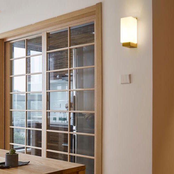 Wooden Rectangular Wall Sconce in Modern Minimalist Glass 1-Light Wall Lamp for Bedroom