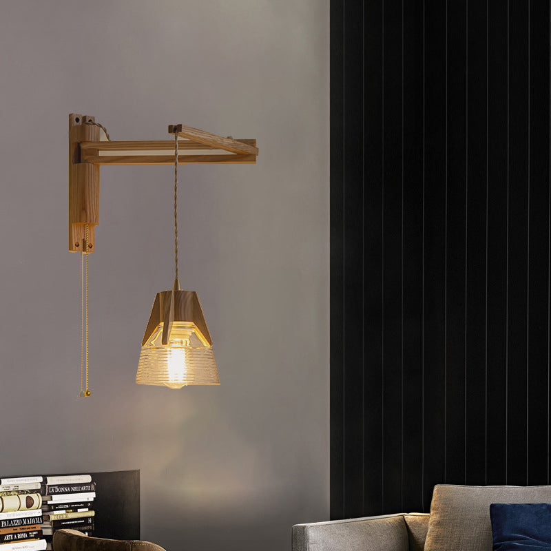 Log Color 1-Light Wall Lamp in Modern Creative Style Wooden Geometric Wall Light