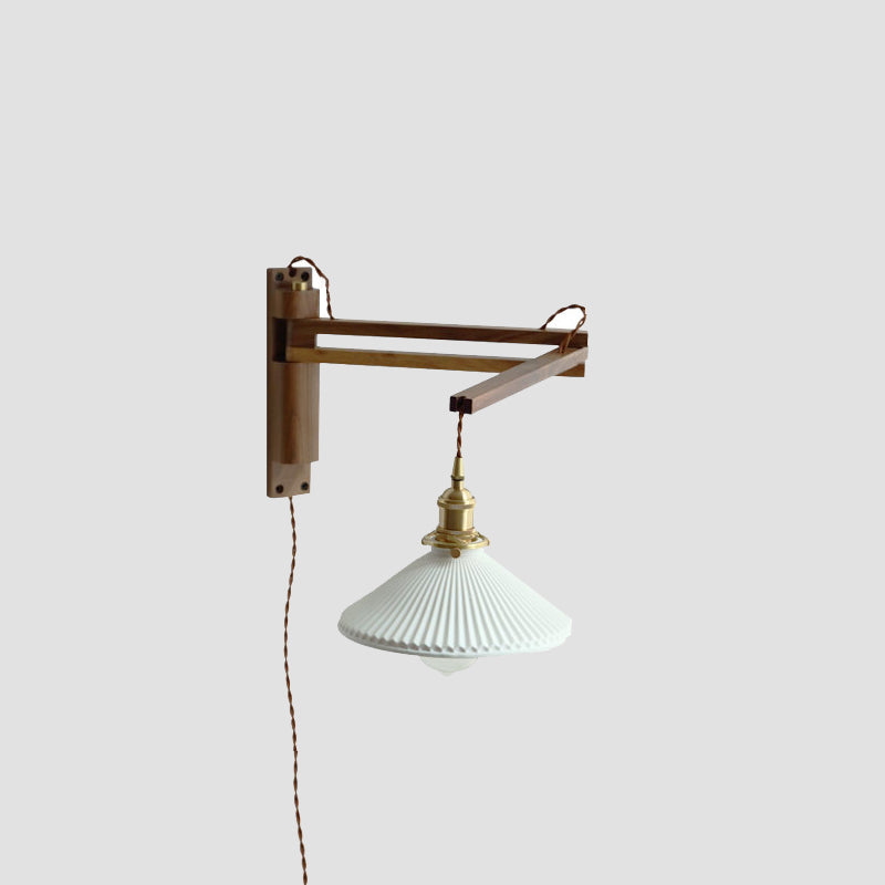 Wooden 1-Light Wall Light in Modern Minimalist Cone Shape Wall Lamp for Bedroom