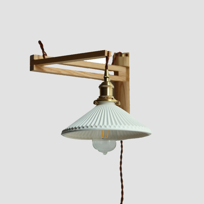 Wooden 1-Light Wall Light in Modern Minimalist Cone Shape Wall Lamp for Bedroom