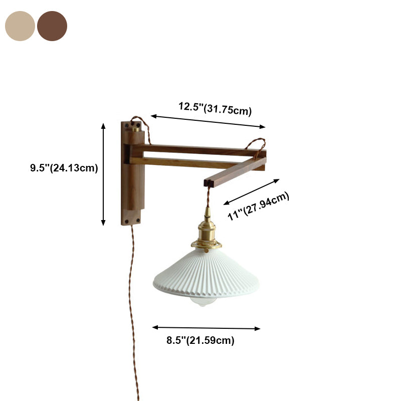 Wooden 1-Light Wall Light in Modern Minimalist Cone Shape Wall Lamp for Bedroom
